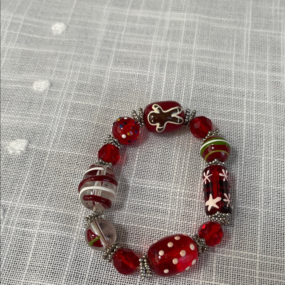 Red Beaded Bracelet with Festive Charms